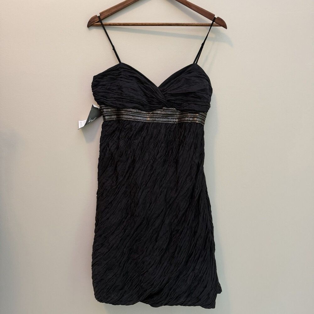 Laundry Shelli Segal Silk Beaded Cocktail Dress Black Size 6 NWT Mini Slip Y2K